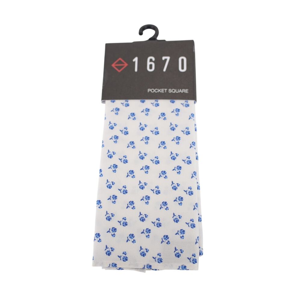 1670 Blue Floral Pocket Square – Classic White Cotton Handkerchief - NWT